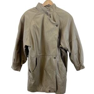 Vintage 80s Bagatelle Leather Jacket Taupe Brown Asymmetrical Snap‎ Women's 12